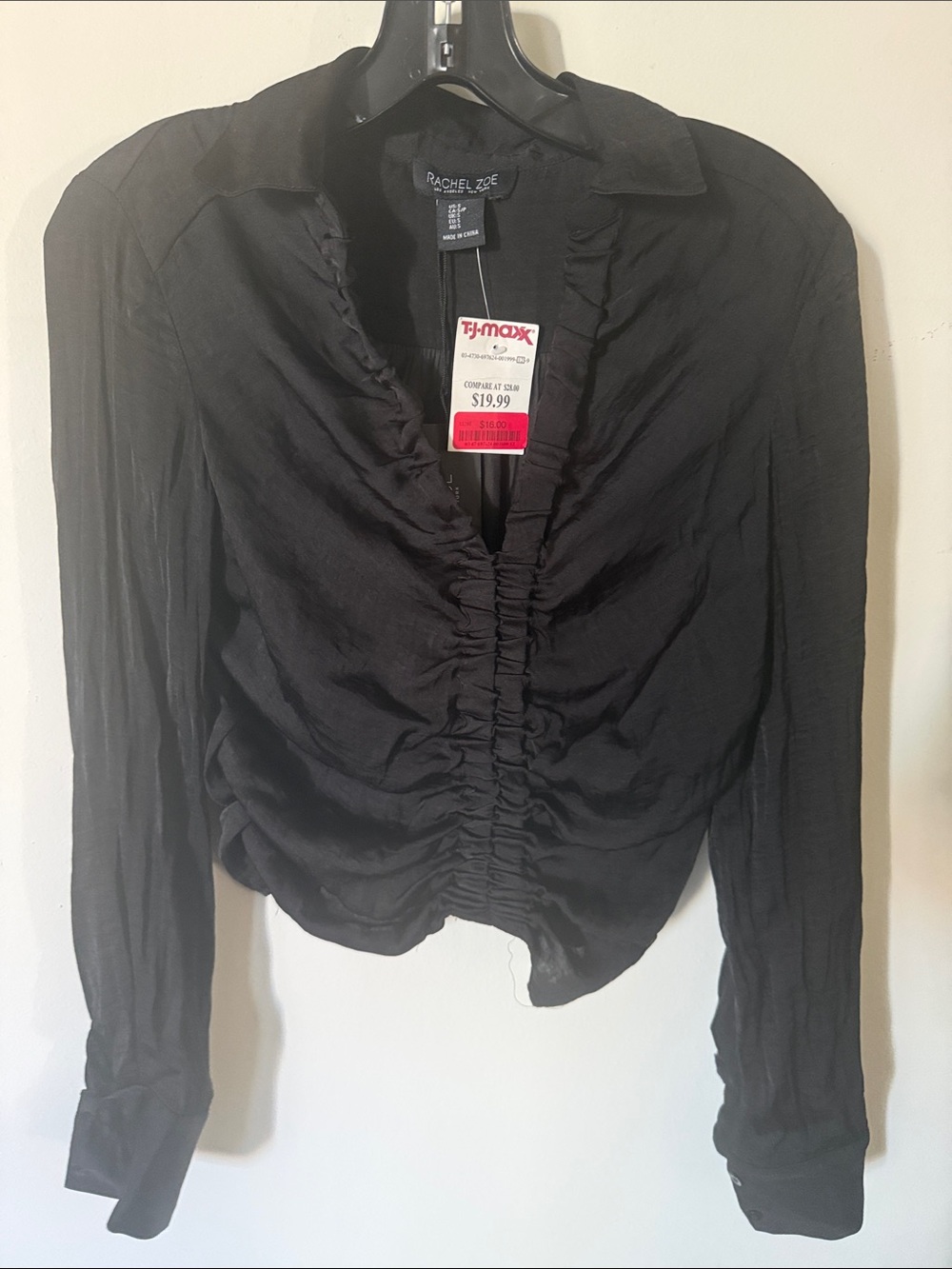 Rachel Zoe Black Ruched Button-Down Blouse